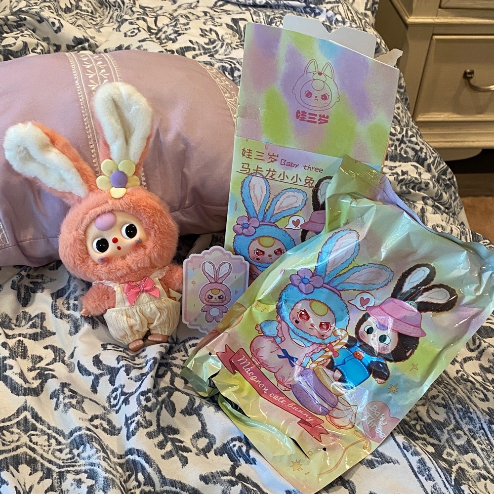 Charming Peach Bunny Plush with Floral Accents